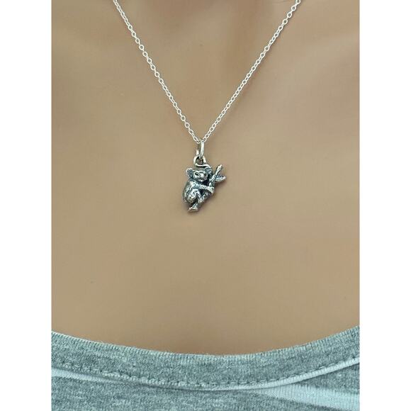 Sterling Silver Oxidized Sterling Silver 3D Koala Bear in a Tree Necklace - Picture 2 of 5